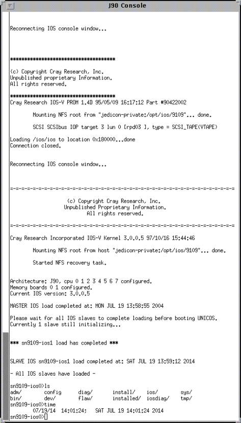 Screenshot of the J90 Console showing the IOS loading